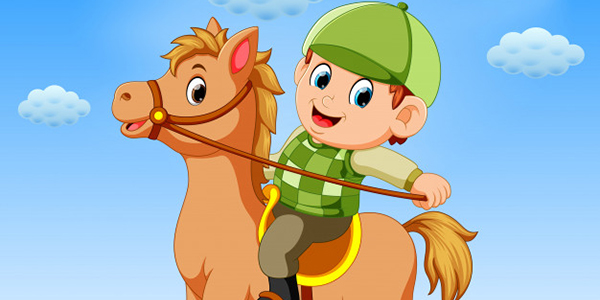 Cartoon Boy Riding his Horse - Free Horse Vector